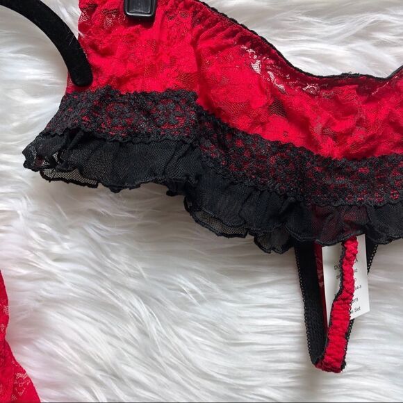 NWT Linea Donatella Intimates Camidoll & Thong Red w/ Black Lace Trim - Picture 9 of 15